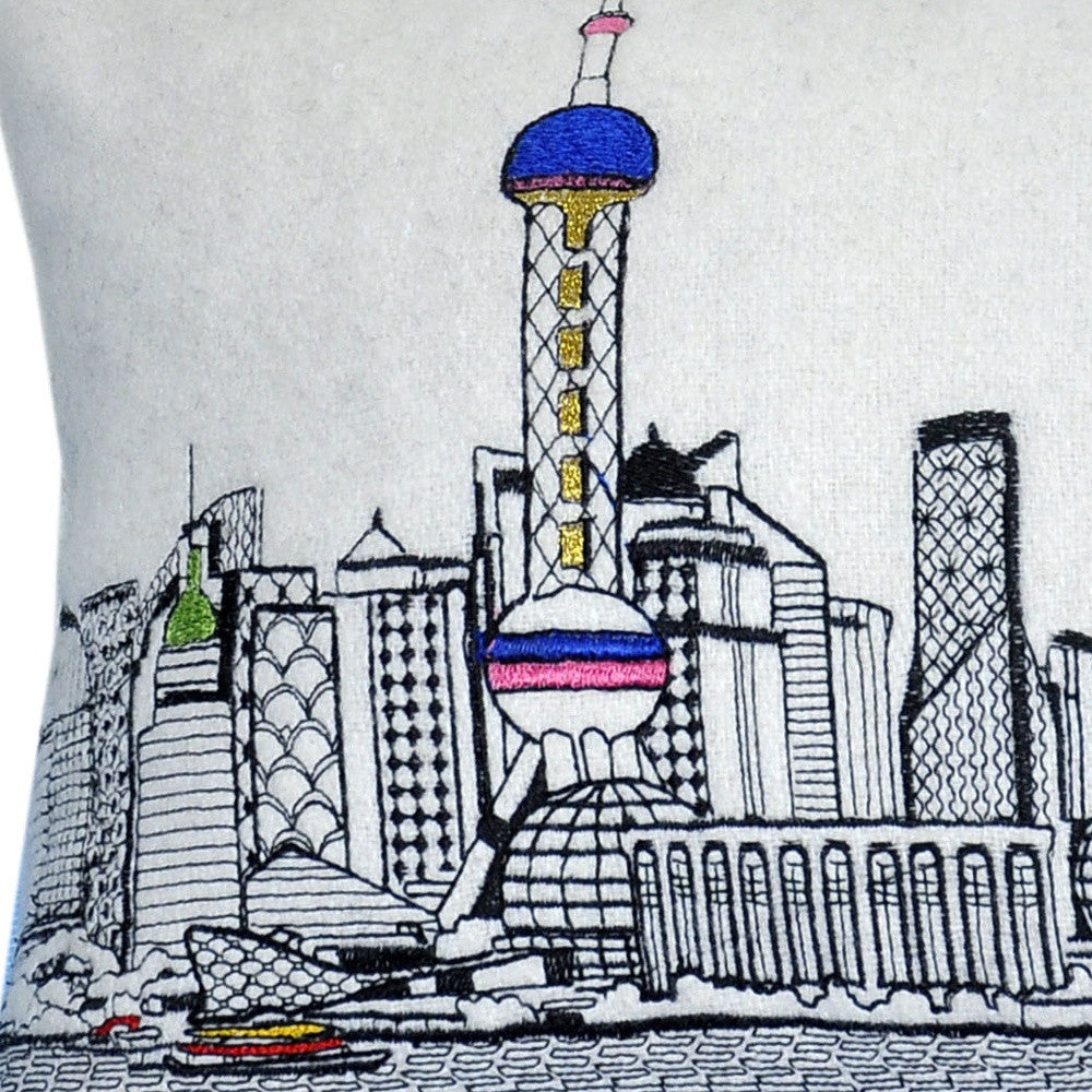 HomeRoots Cream 24' White Shanghai Daylight Skyline Lumbar Decorative Pillow