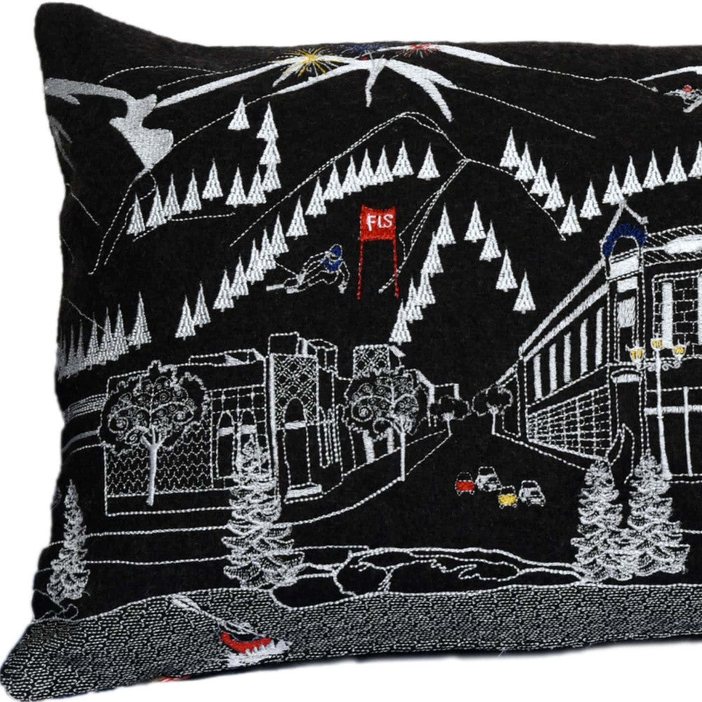 HomeRoots Grey 35' Black Aspen Nighttime Skyline Lumbar Decorative Pillow
