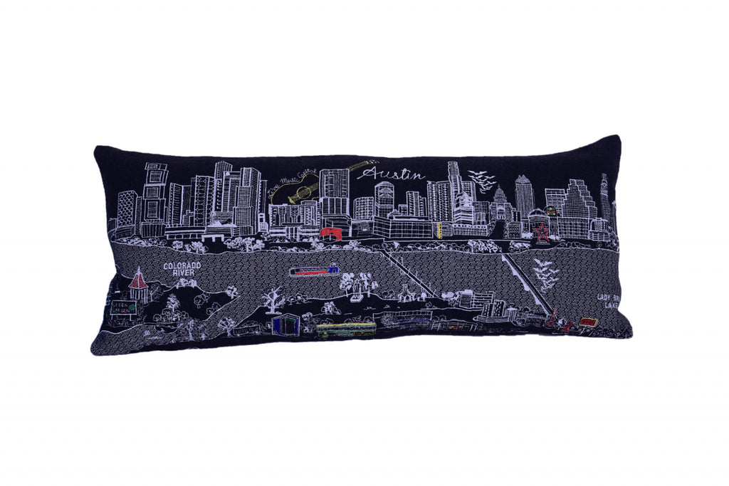 HomeRoots Grey 35' Black Austin Nighttime Skyline Lumbar Decorative Pillow