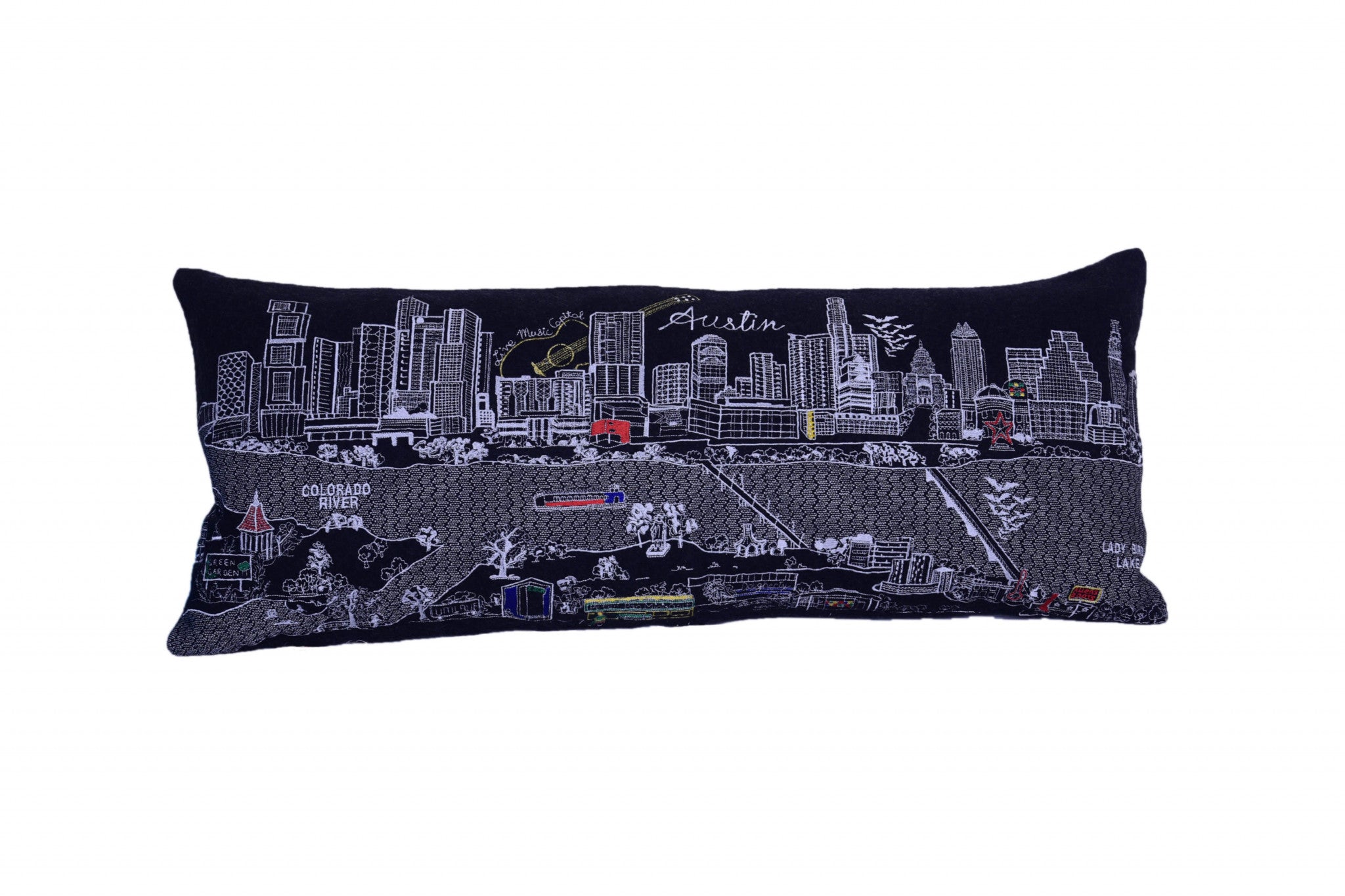 HomeRoots Grey 35' Black Austin Nighttime Skyline Lumbar Decorative Pillow