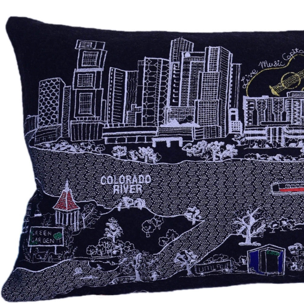 HomeRoots Grey 35' Black Austin Nighttime Skyline Lumbar Decorative Pillow