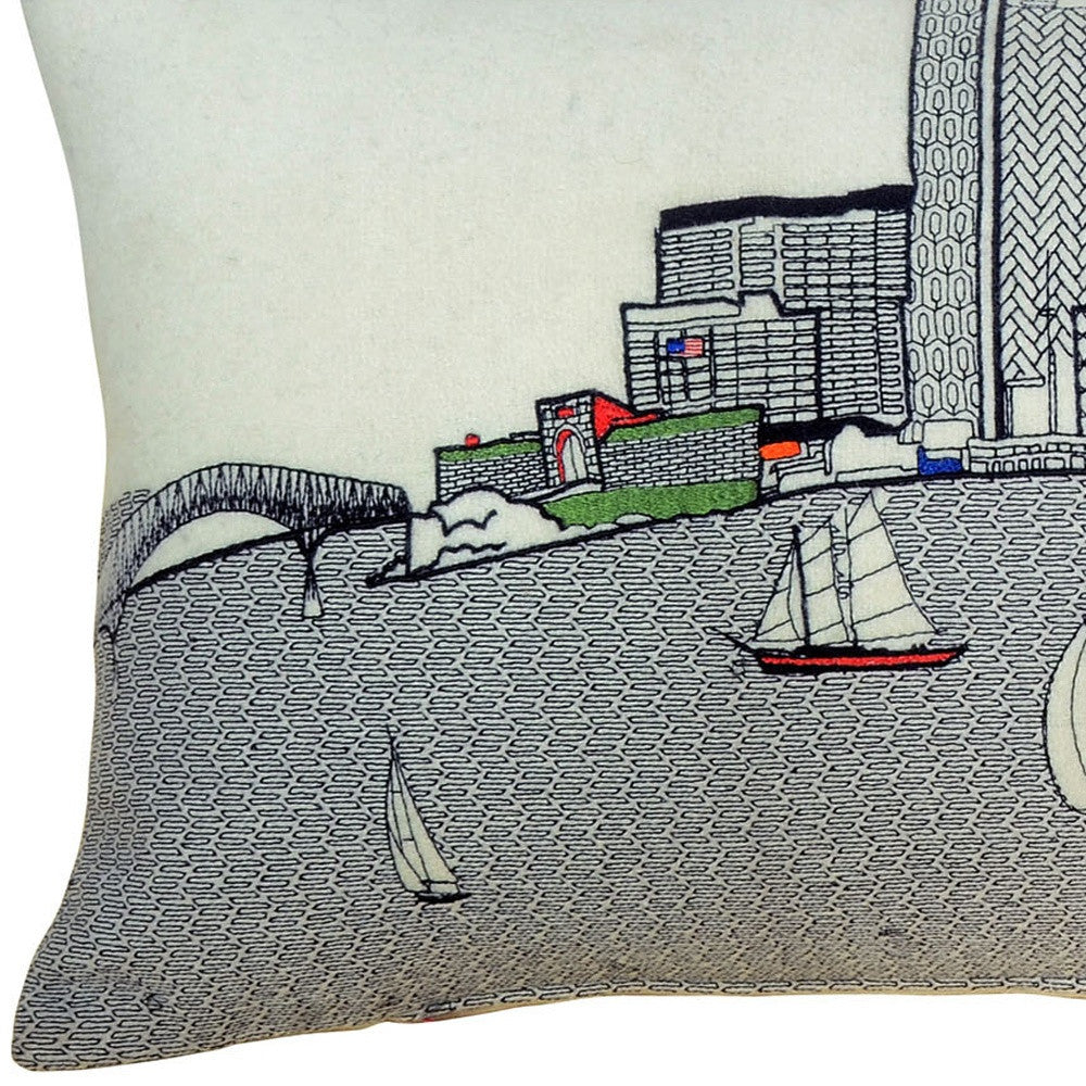 HomeRoots Cream 35' White Baltimore Daylight Skyline Lumbar Decorative Pillow