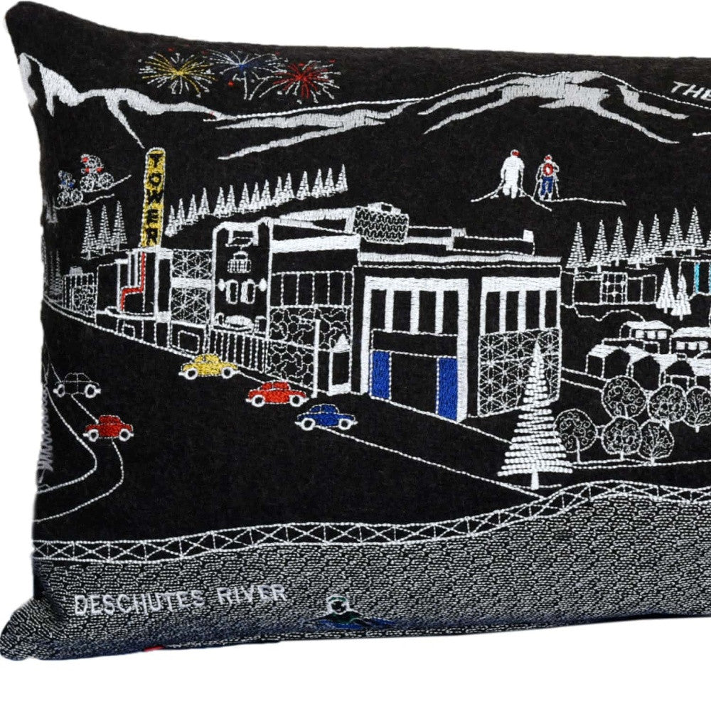 HomeRoots Grey 35' Black Bend Nighttime Skyline Lumbar Decorative Pillow