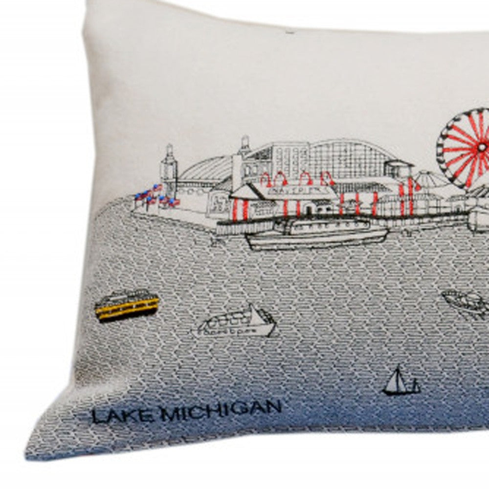 HomeRoots Cream 35' White Chicago Daylight Skyline Lumbar Decorative Pillow