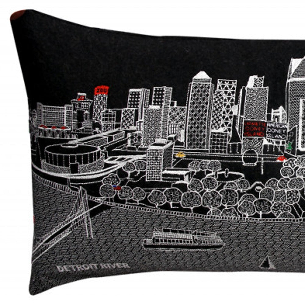 HomeRoots Grey 35' Black Detroit Nighttime Skyline Lumbar Decorative Pillow