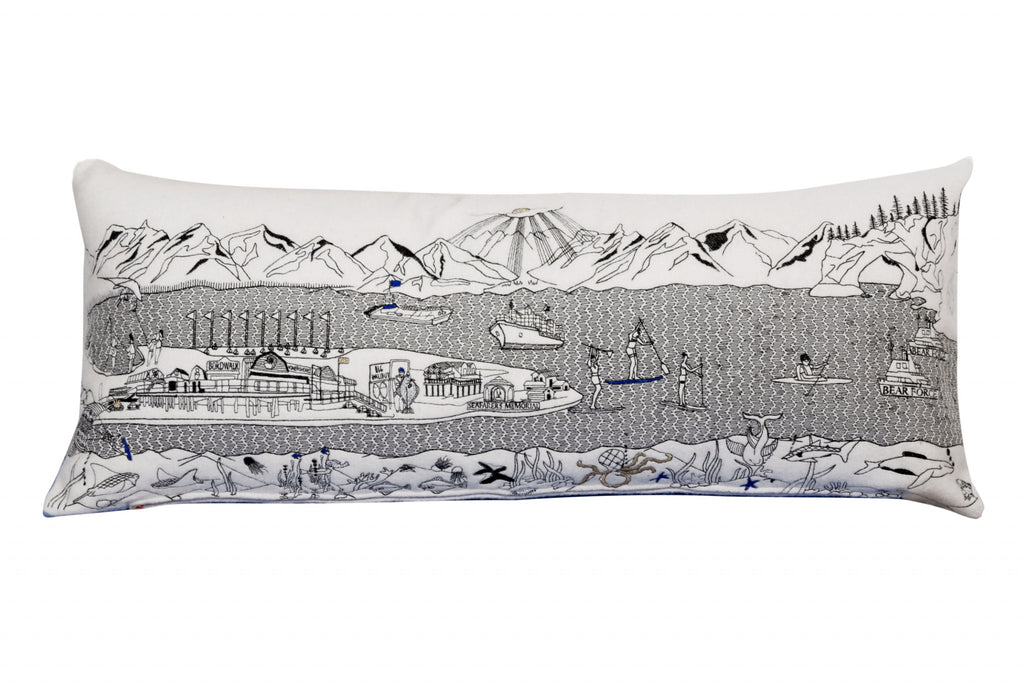 HomeRoots Cream 35' White Homer Spit Daylight Skyline Lumbar Decorative Pillow