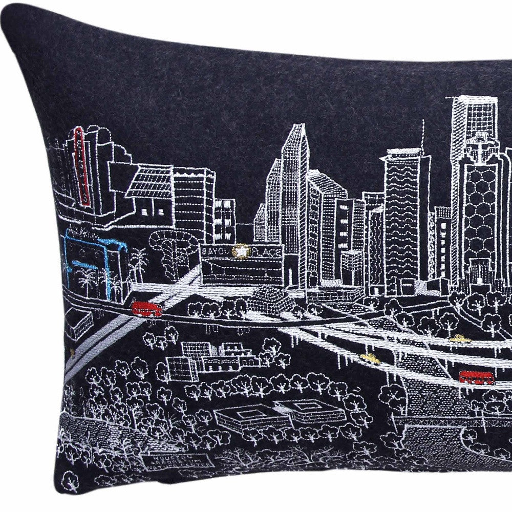 HomeRoots Grey 35' Black Houston Nighttime Skyline Lumbar Decorative Pillow