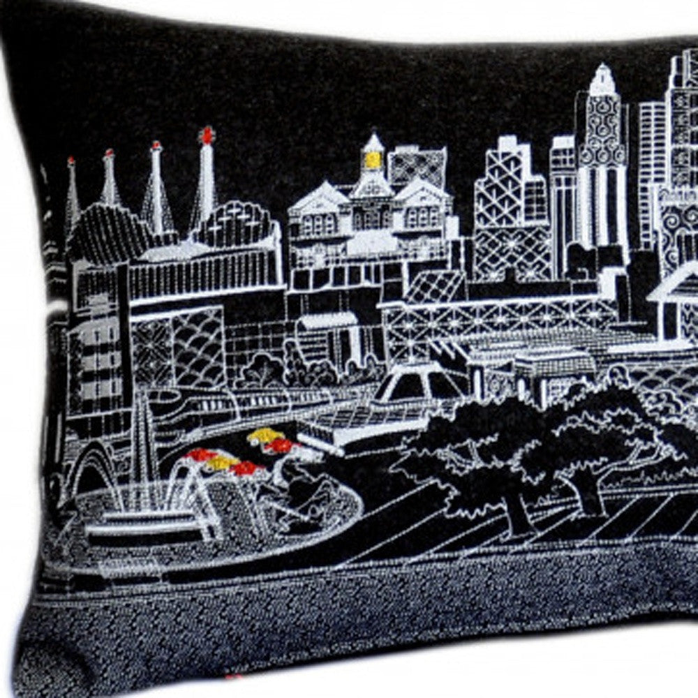 HomeRoots Grey 35' Black Kansas City Nighttime Skyline Lumbar Decorative Pillow