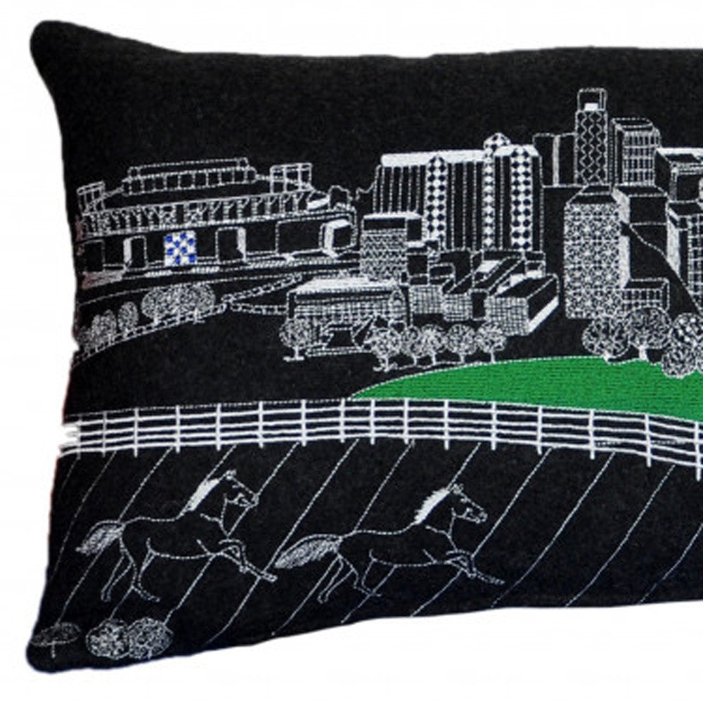 HomeRoots Grey 35' Black Lexington Nighttime Skyline Lumbar Decorative Pillow