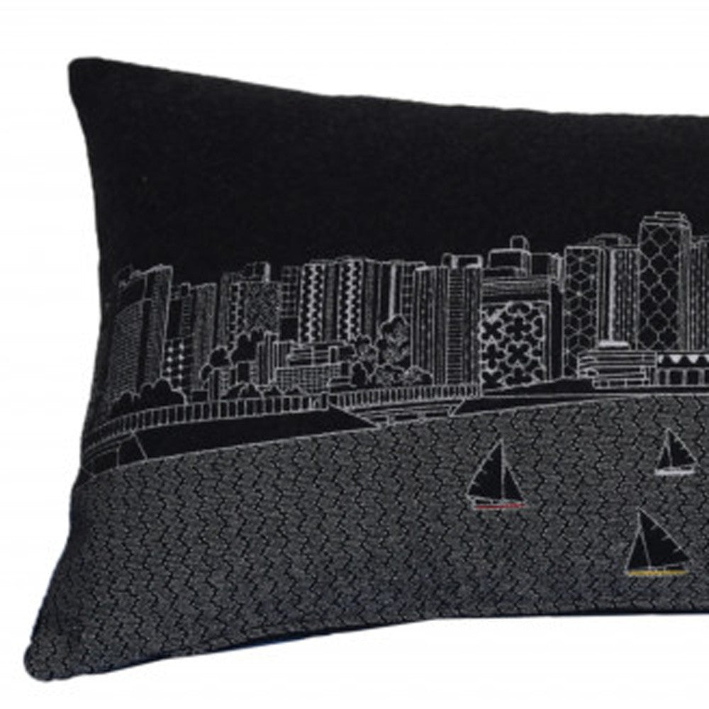 HomeRoots Grey 35' Black Madison Nighttime Skyline Lumbar Decorative Pillow