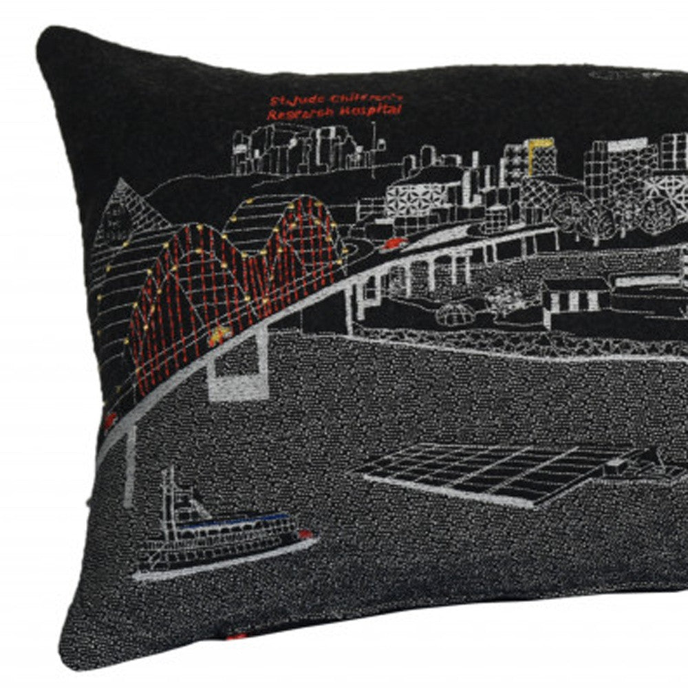 HomeRoots Grey 35' Black Memphis Nighttime Skyline Lumbar Decorative Pillow