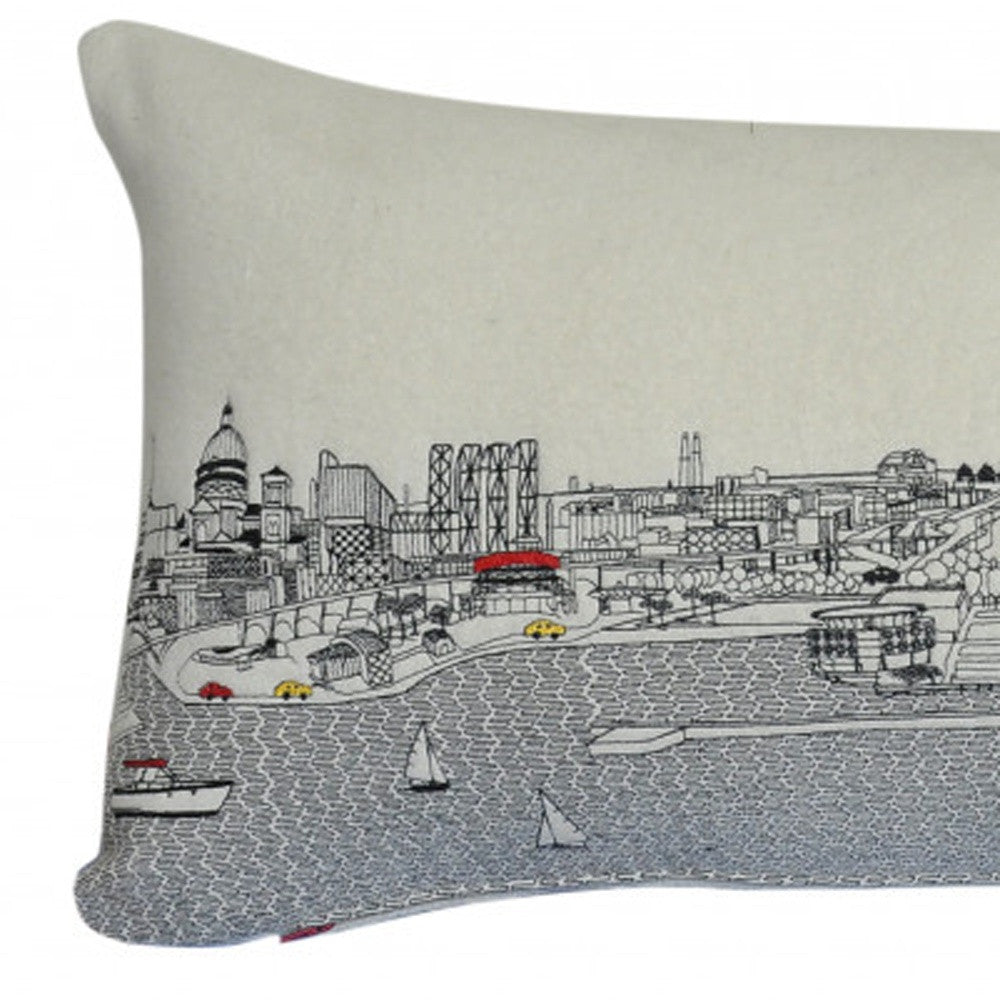 HomeRoots Cream 35' White Milwaukee Daylight Skyline Lumbar Decorative Pillow