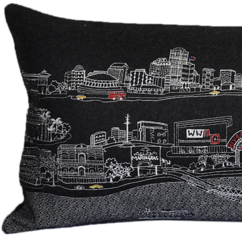HomeRoots Grey 35' Black New Orleans Nighttime Skyline Lumbar Decorative Pillow
