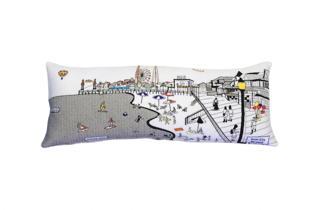 HomeRoots Cream 35' White Ocean City Maryland Daylight Skyline Lumbar Decorative Pillow