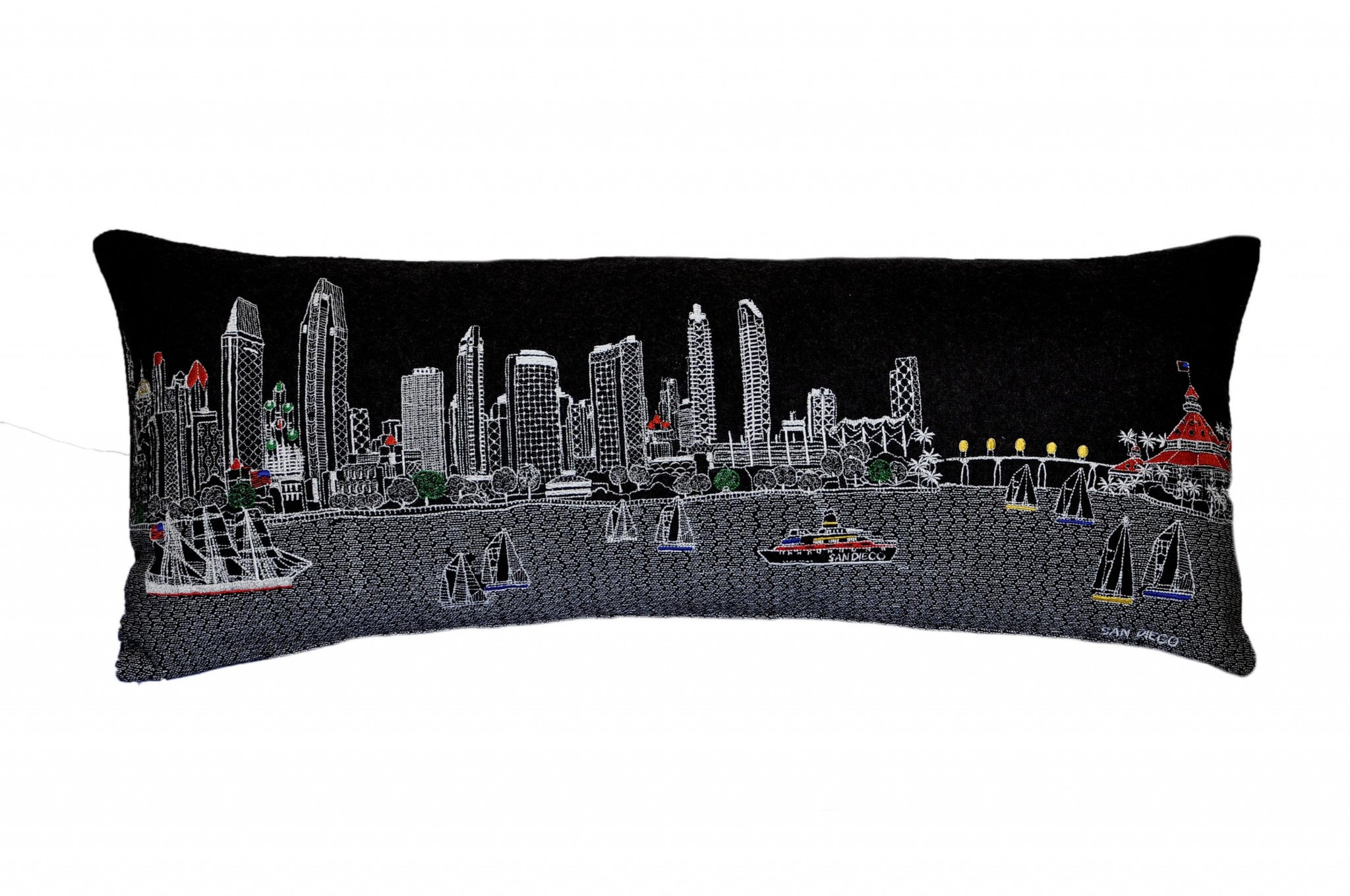 HomeRoots Grey 35' Black San Diego Nighttime Skyline Lumbar Decorative Pillow