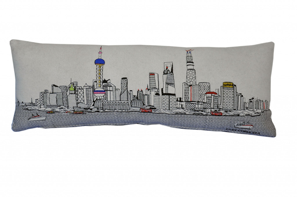 HomeRoots Cream 35' White Shanghai Daylight Skyline Lumbar Decorative Pillow