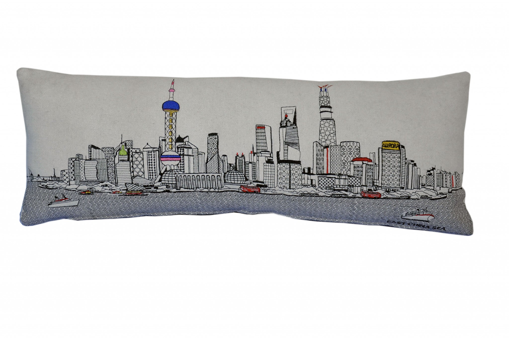 HomeRoots Cream 35' White Shanghai Daylight Skyline Lumbar Decorative Pillow