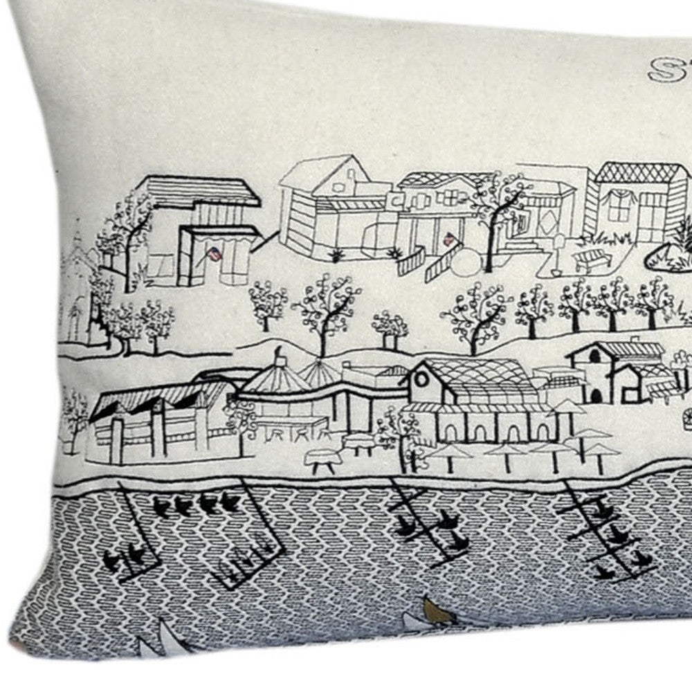 HomeRoots Cream 35' White St Michael's Daylight Skyline Lumbar Decorative Pillow