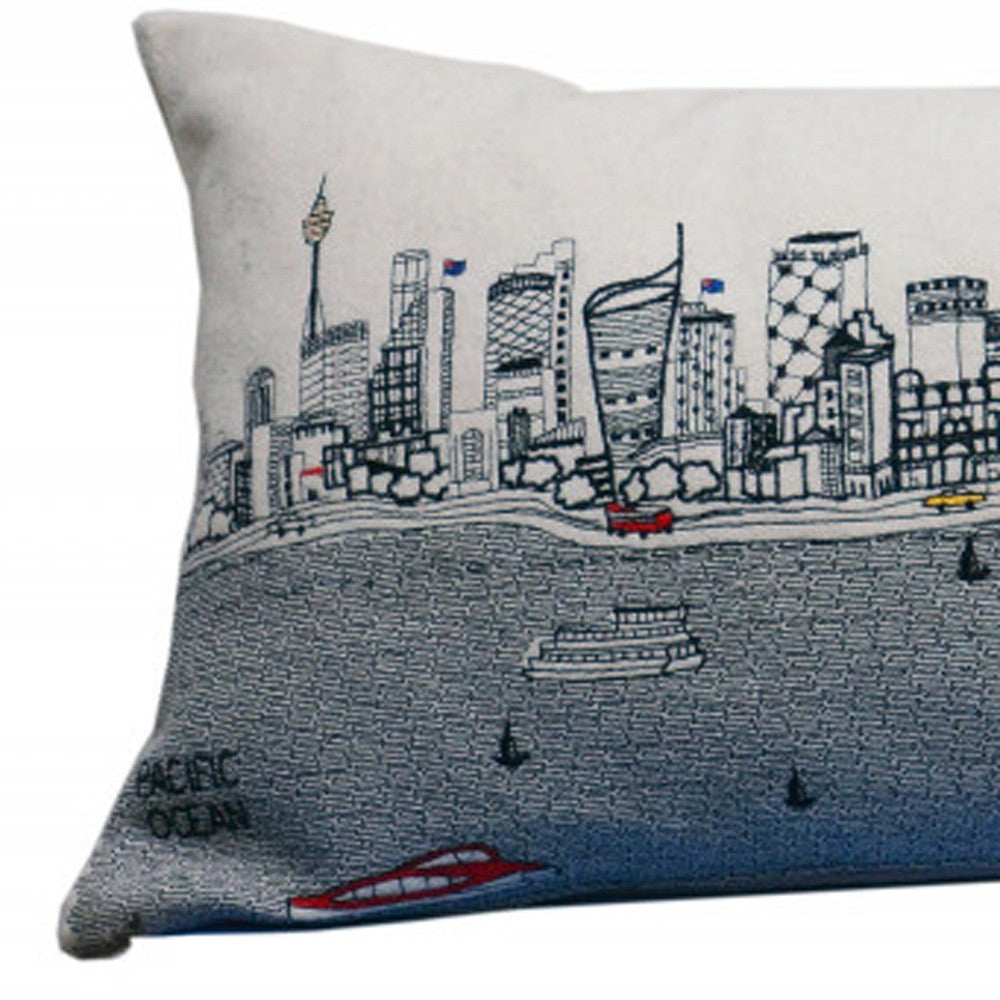 HomeRoots Cream 35' White Sydney Daylight Skyline Lumbar Decorative Pillow
