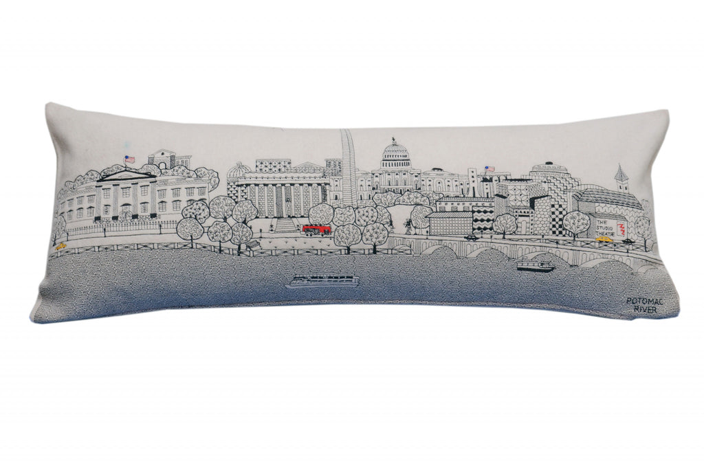 HomeRoots Cream 35' White Washington DC Daylight Skyline Lumbar Decorative Pillow