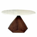 32'' Brown And White Solid Wood and Marble Geo Coffee Table