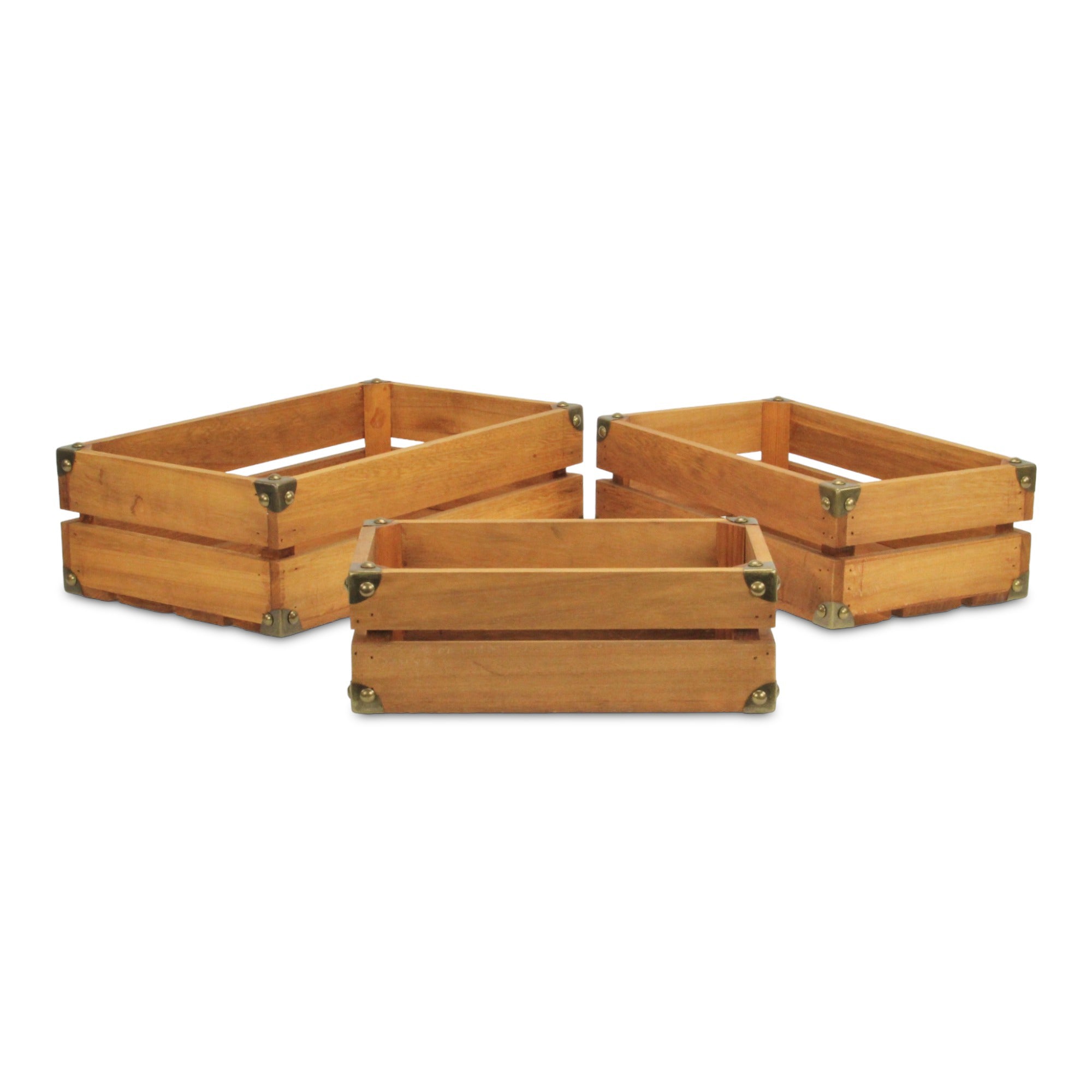 Rustic Farmstead Medium Brown Studded Rectangular Wood Crate Set