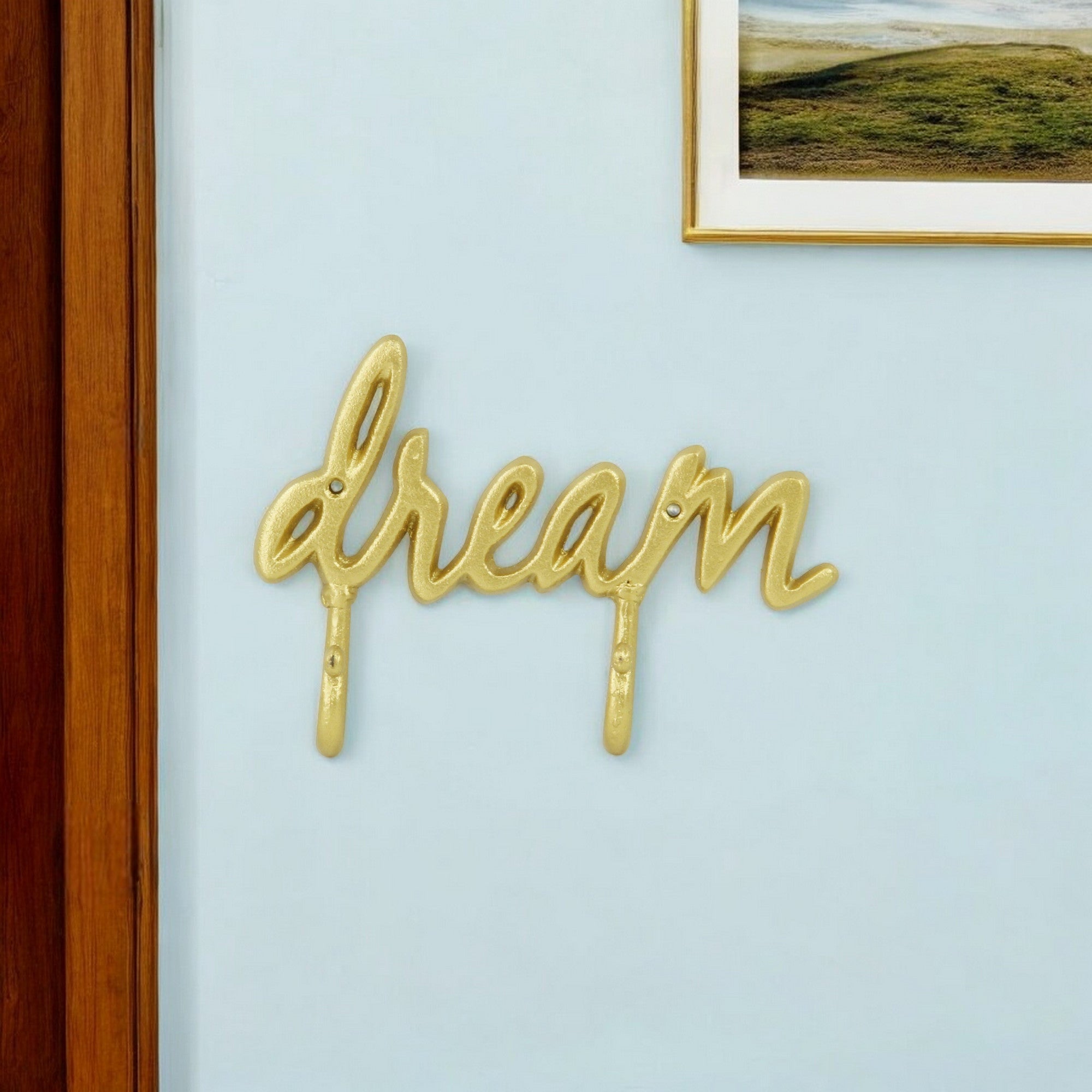 6 X 8 Gold Handcrafted Dream Metal Wall Decor With Hooks