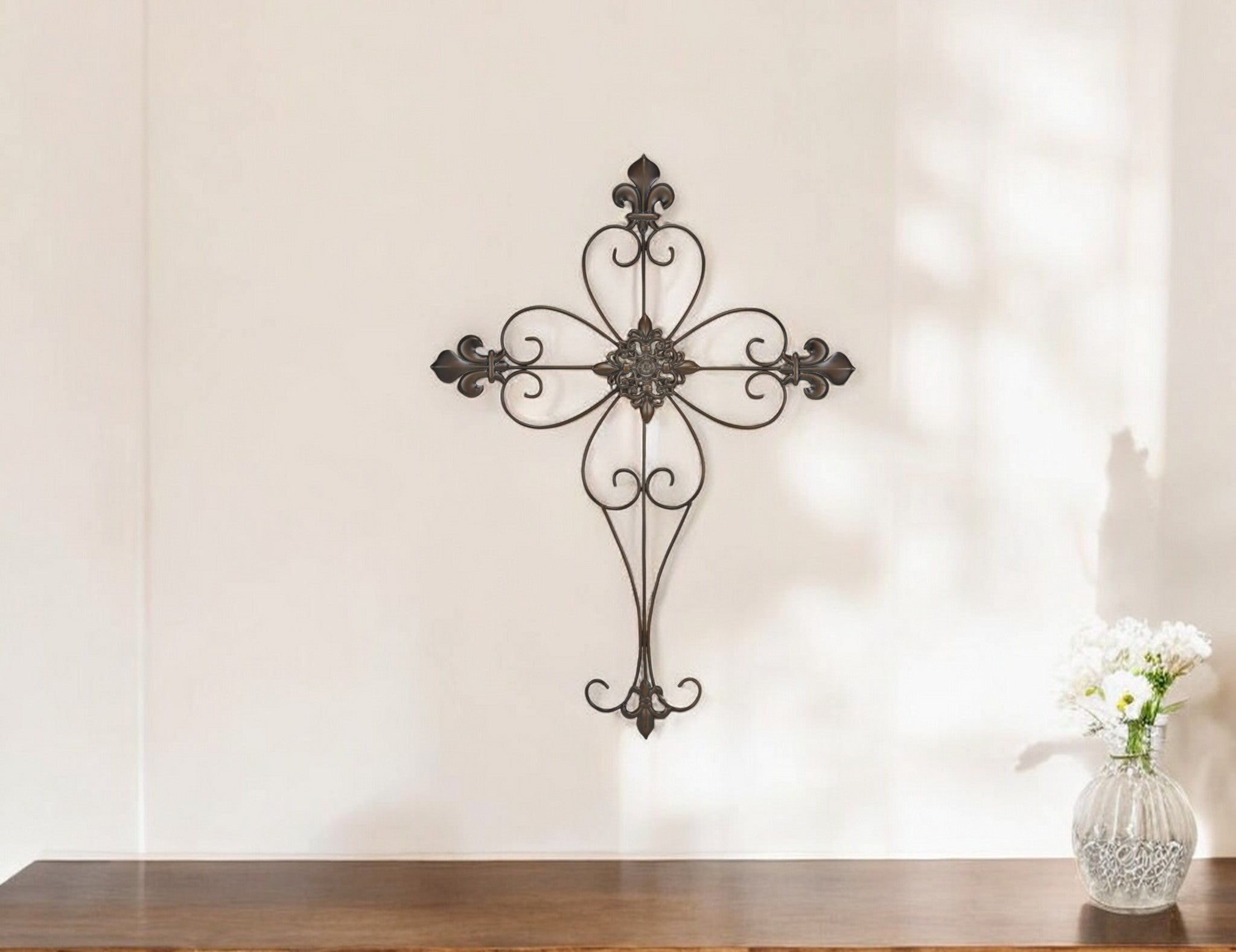 29 X 22 Bronze Metal Hanging Wall Cross Dimensional Sculpture