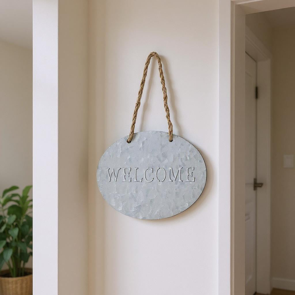 5 X 8 Gray Handcrafted Welcome Galvanized Metal Wall Decor