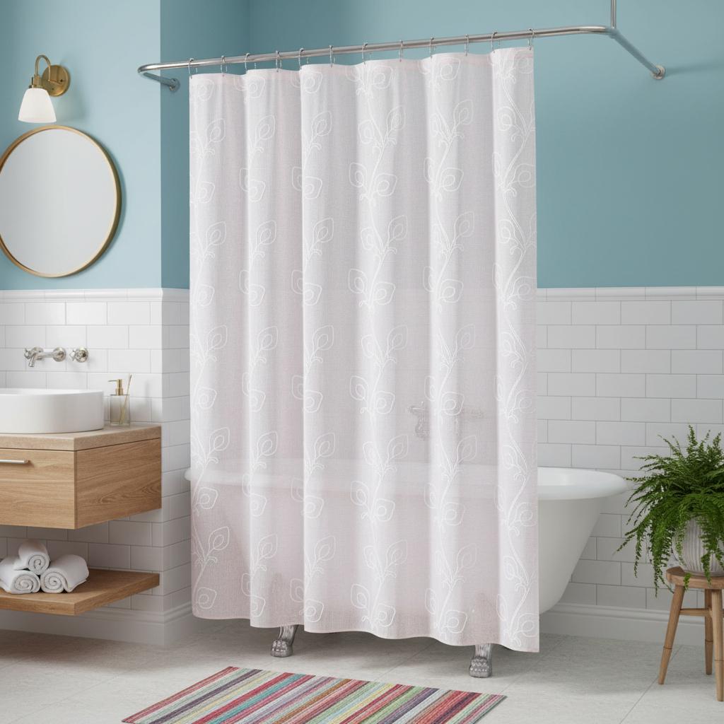 72 Blush And Ivory Embroidered Floral Shower Curtain