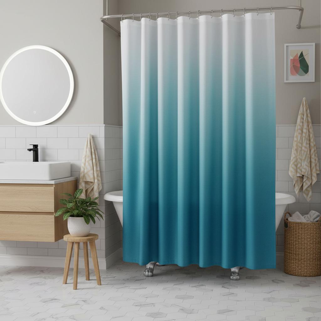 72 White And Blue Ombre Shower Curtain