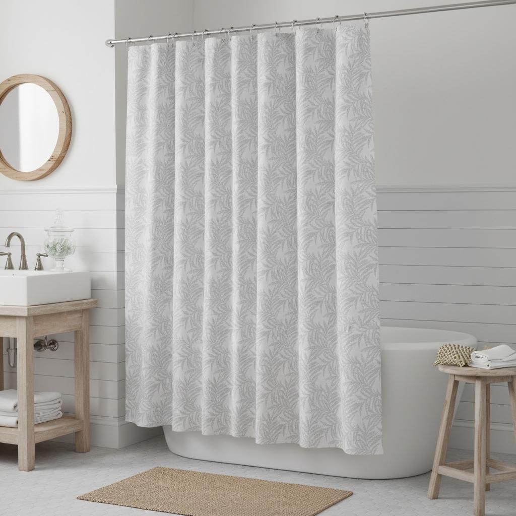 72 Off White And Silver Embroidered Floral Shower Curtain