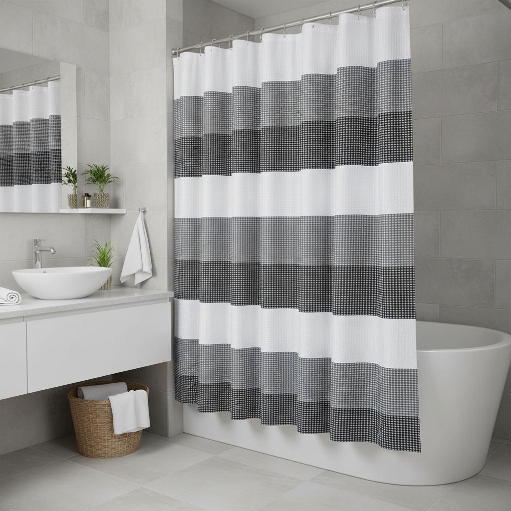 72 White And Black Striped Shower Curtain