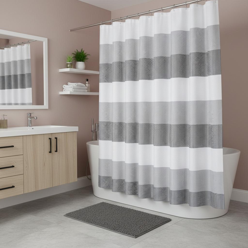 72 White And Gray Striped Shower Curtain