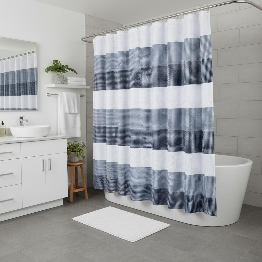 72 White And Blue Striped Shower Curtain