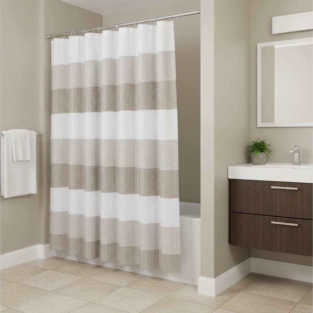 72 White And Taupe Striped Shower Curtain