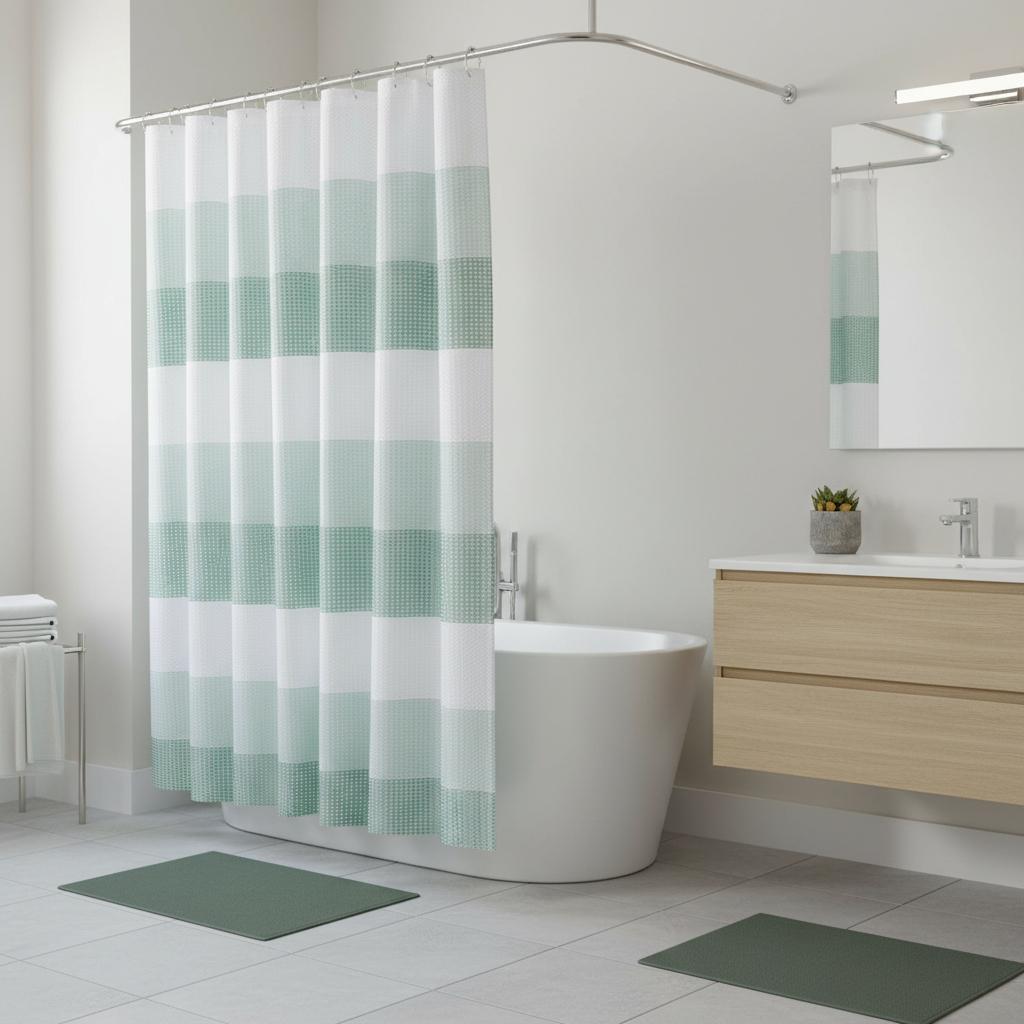 72 White And Green Striped Shower Curtain