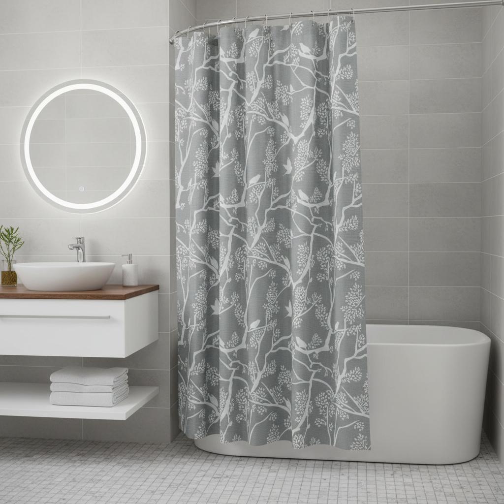 72 Gray And White Bird Shower Curtain