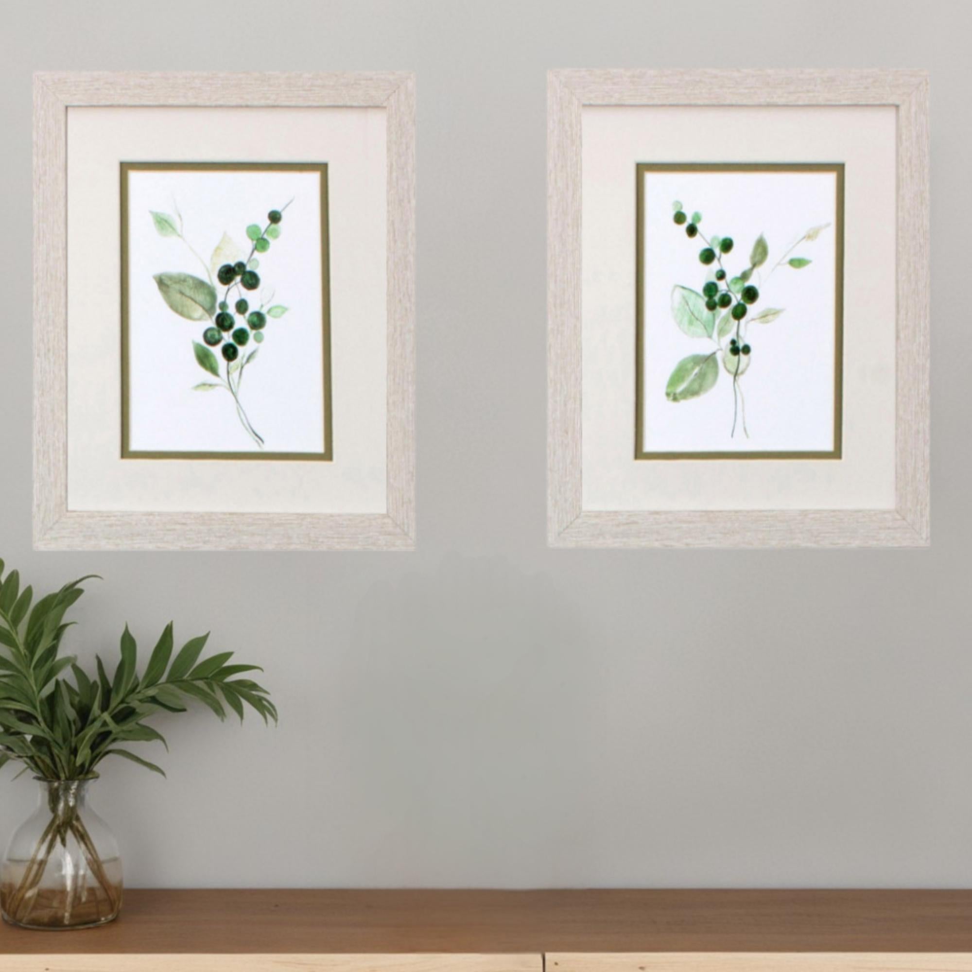 Set Of Two Sprigs in Green White Framed Print Wall Art