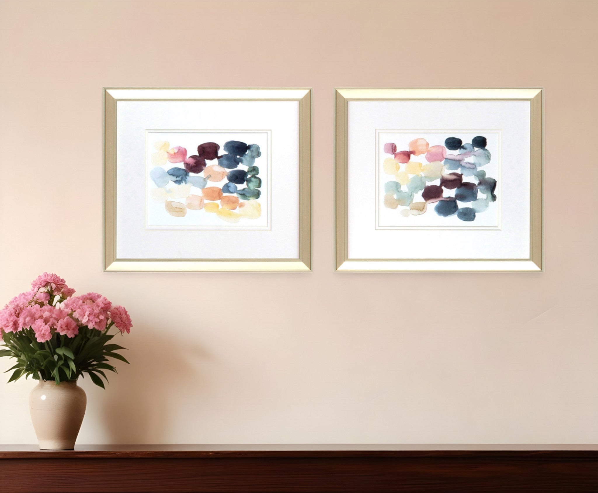 Set Of Two Desert Stones Gold Framed Print Wall Art