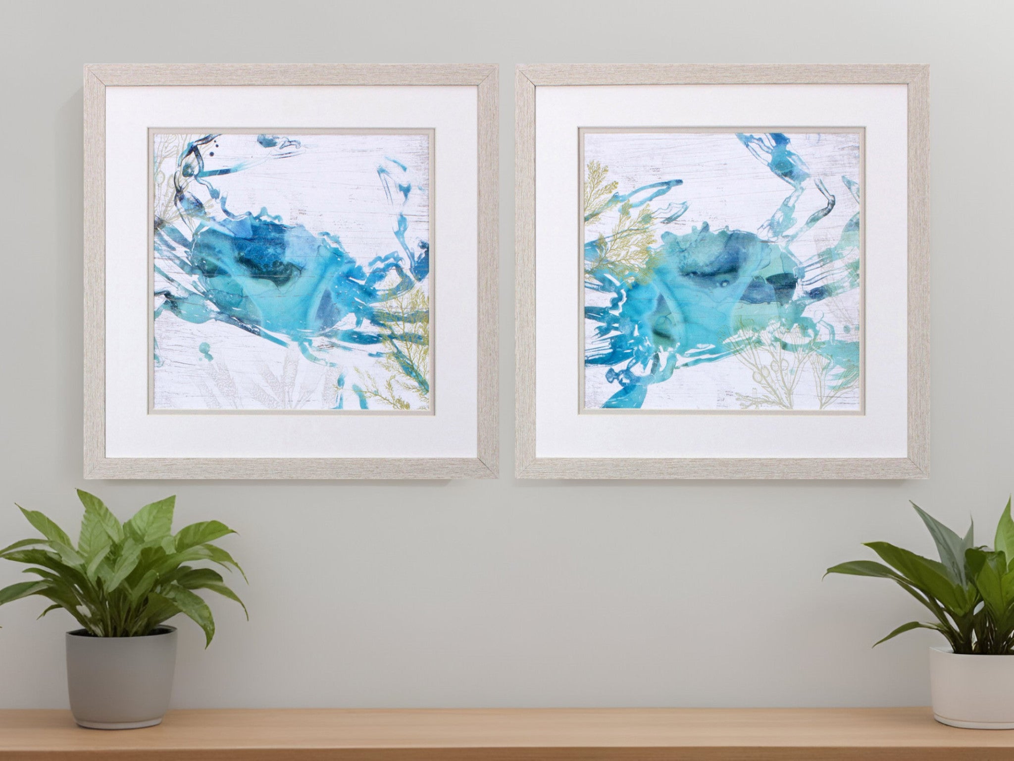 Set Of Two Jeweled Crustacean White Framed Print Wall Art