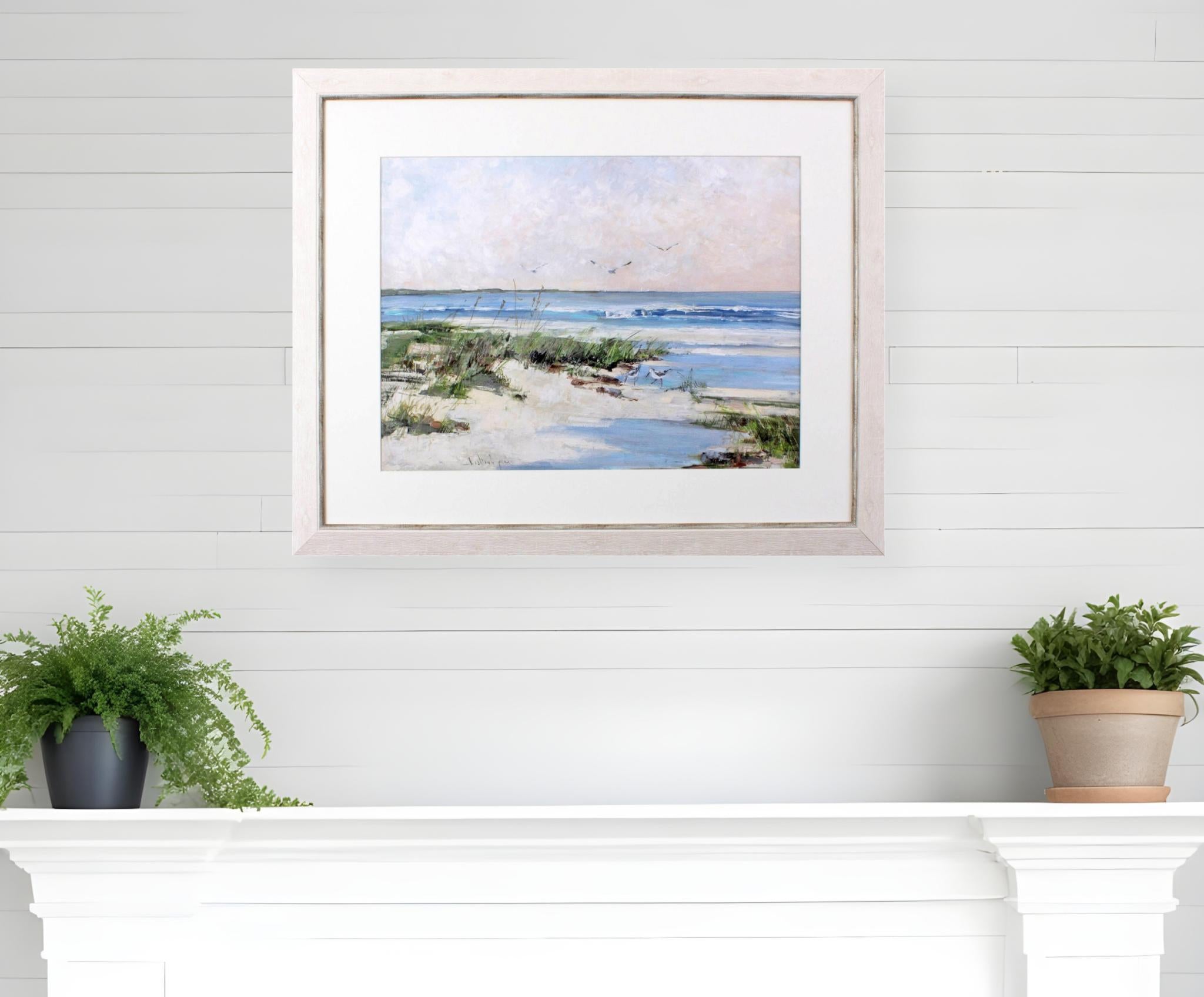 Soft Morning Sea White Framed Print Wall Art