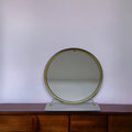 19'' Faux Fur, Mirror, White & Brass Finish Round Makeup Shaving Tabletop Mirror