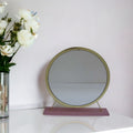 19'' Faux Fur, Mirror, Pink & Gold Finish Round Makeup Shaving Tabletop Mirror