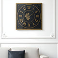 35 Black And Gold Glass And Metal Exposed Gear Square Wall Clock