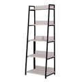 67'' Natural and Black Metal Five Tier Ladder Bookcase