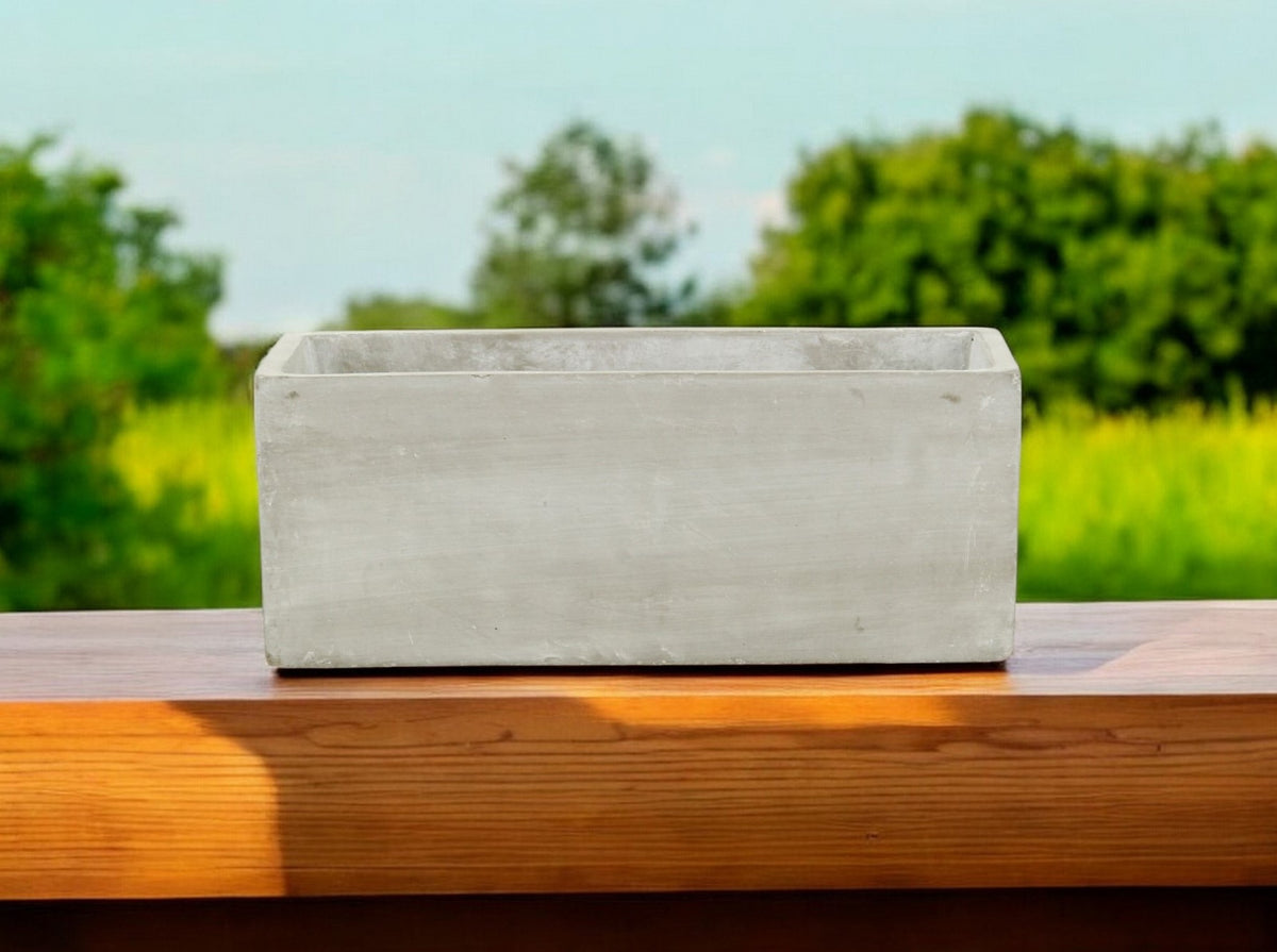 9' Light Gray Rustic Cement Indoor Outdoor Rectangular Pot Planter