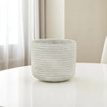 Light Gray Cement 39 Ounce Striped Round Distressed Pot Planter