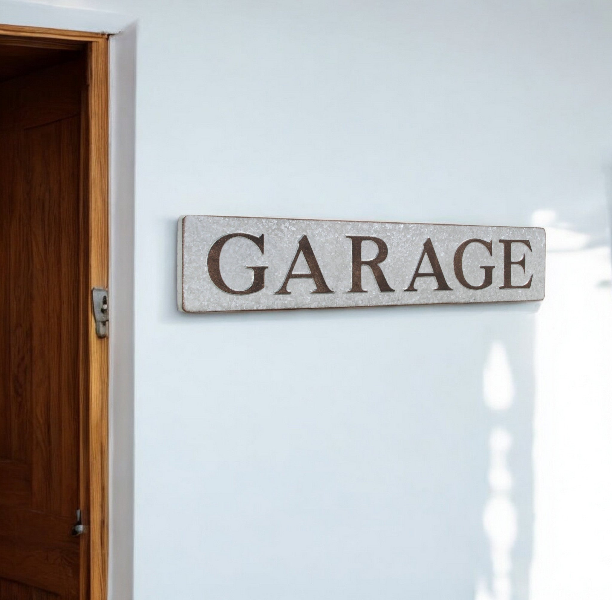 7 X 36 Gray and Brown Garage Galvanized Metal Wall Decor