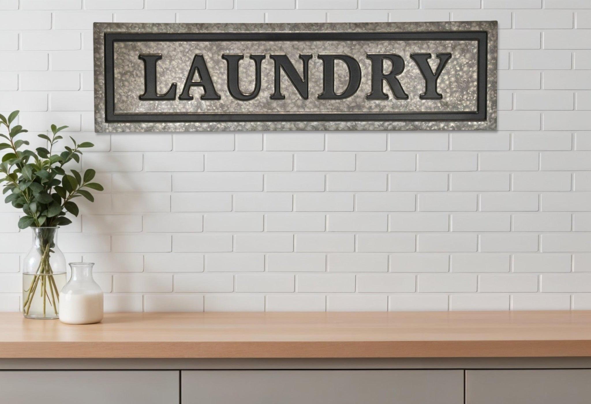 10 X 36 Gray Laundry Galvanized Metal Wall Decor